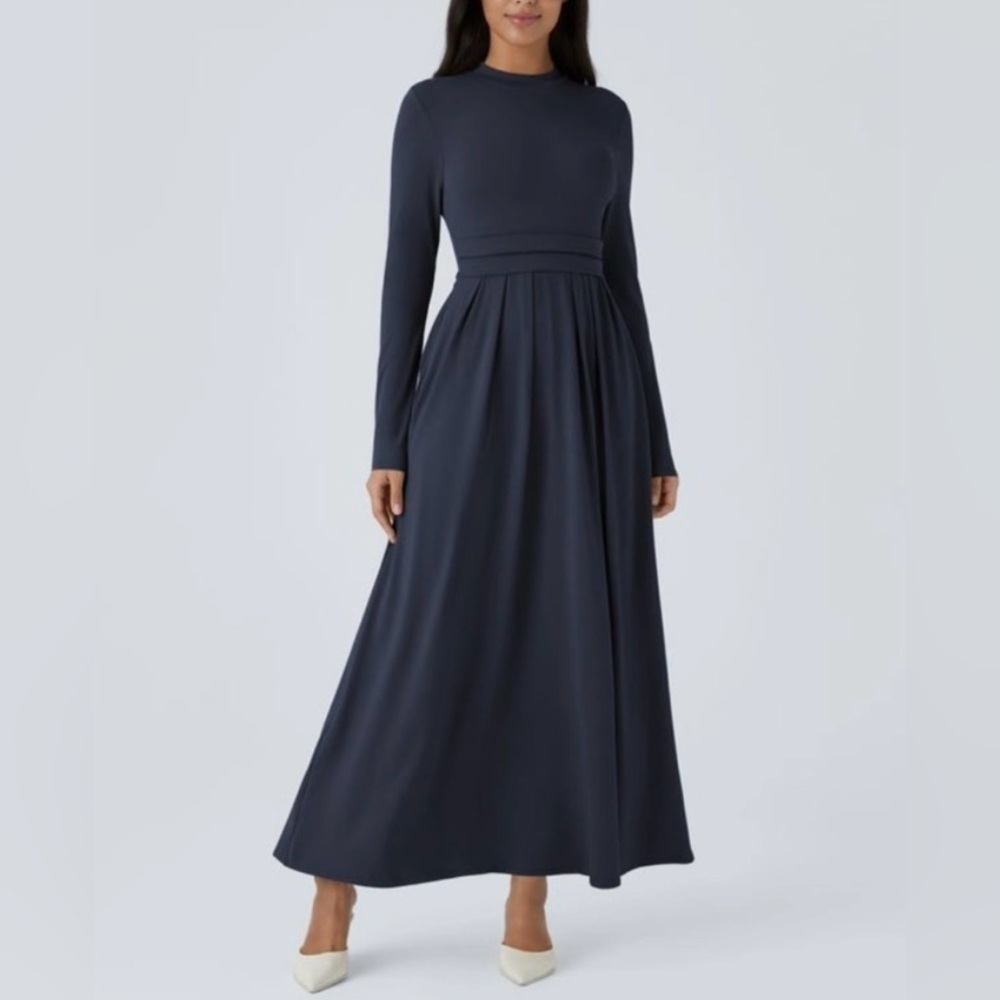 Halara | NWT Dark Sapphire Long Sleeve Flare Maxi Casual Dress M